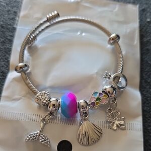 Silver Charm Bracelet with Multicolor Bead